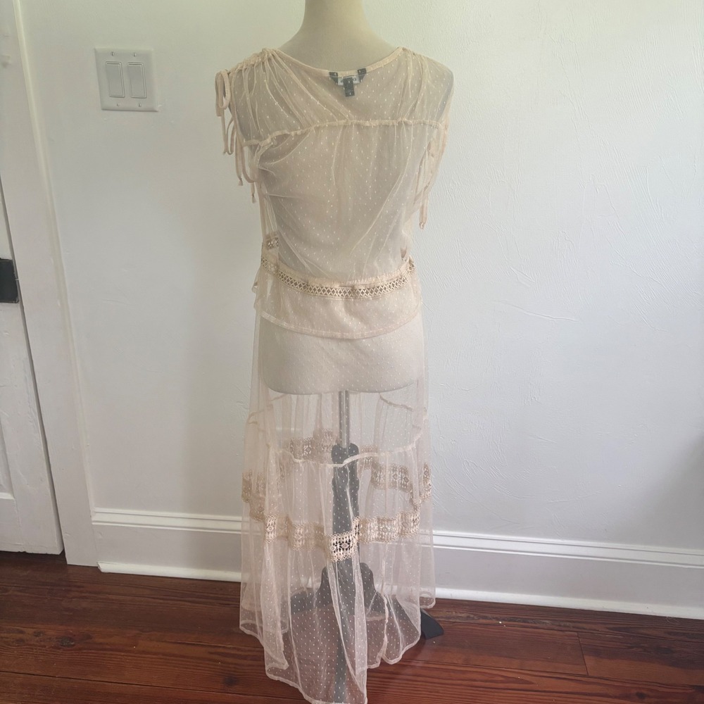 Express Mesh Maxi Dress Small Nude Beige Sheer Boho Festival Cover Up layering - Picture 8 of 13